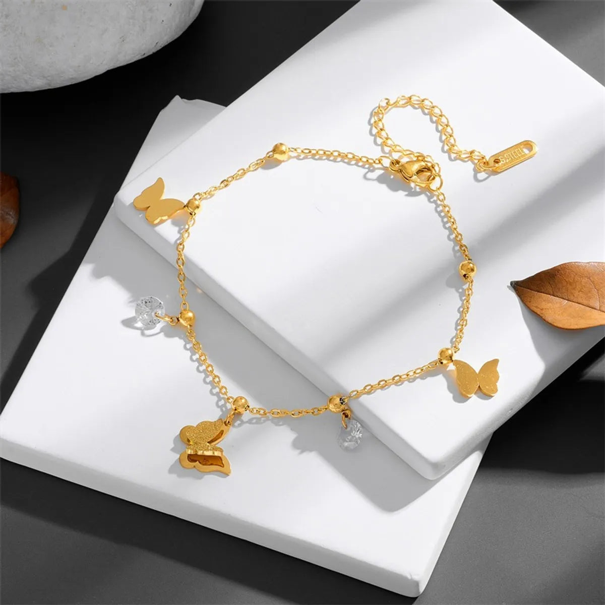 Titanium Steel 18K Gold Plated Elegant Plating Inlay Butterfly Zircon Bracelets Necklace