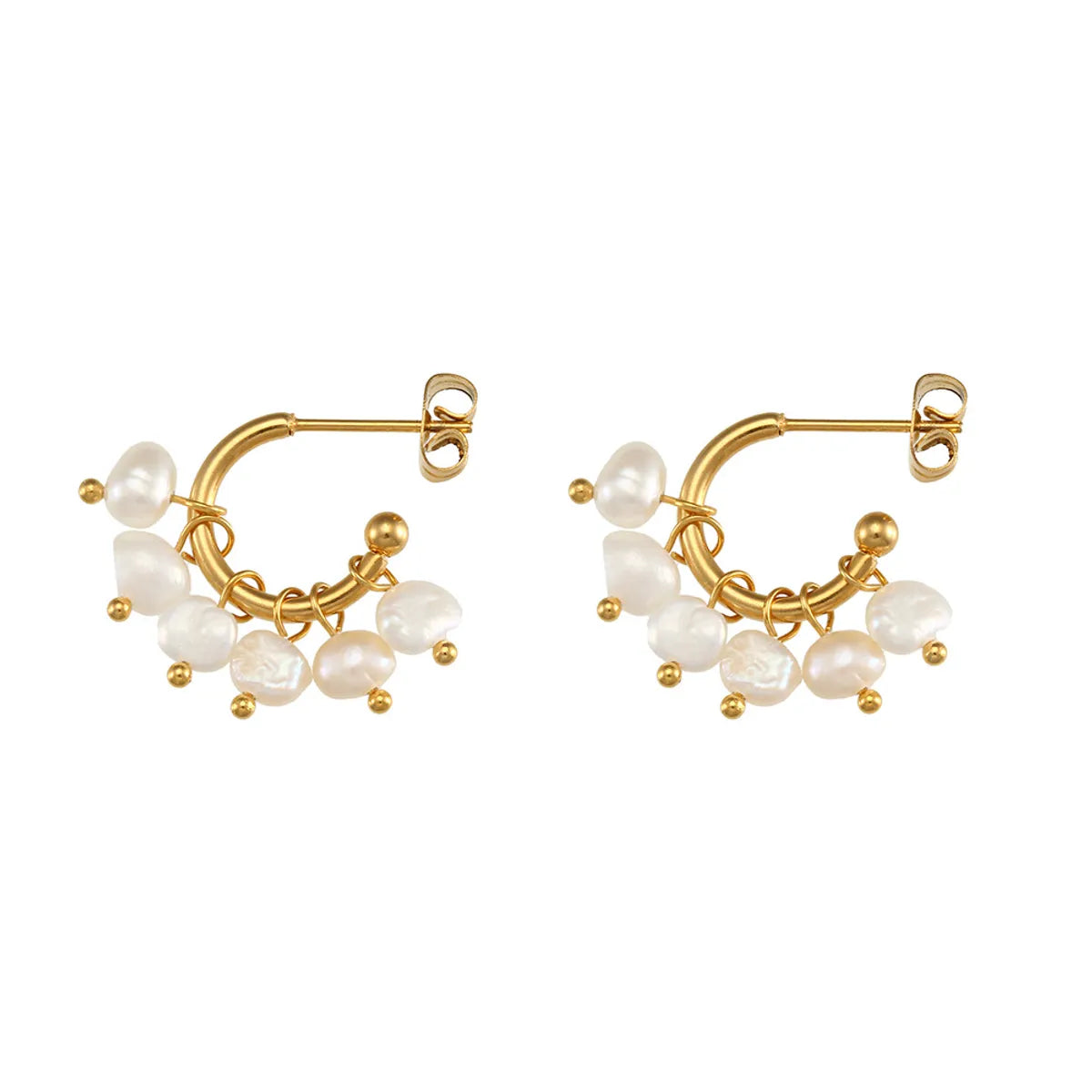 Elegant C Shape Plating Metal Artificial Pearls Gold Plated Ear Studs