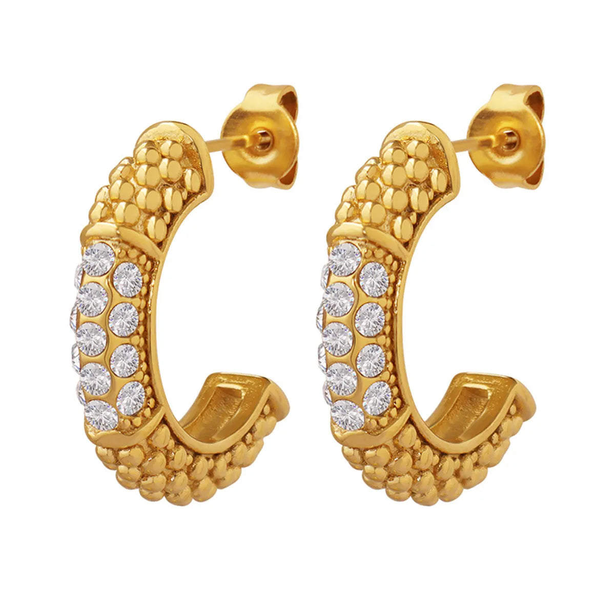 1 Pair Elegant C Shape Plating Titanium Steel Zircon Earrings