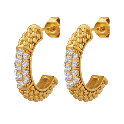 1 Pair Elegant C Shape Plating Titanium Steel Zircon Earrings