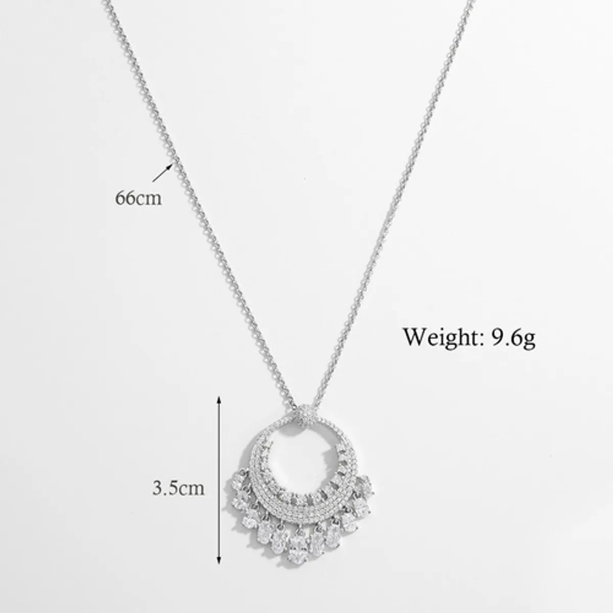 Elegant Circle Sterling Silver Plating Hollow Out Inlay Zircon White Gold Plated Rhodium Plated Pendant Necklace