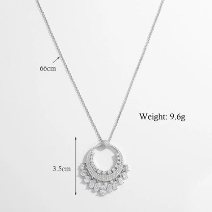 Elegant Circle Sterling Silver Plating Hollow Out Inlay Zircon White Gold Plated Rhodium Plated Pendant Necklace