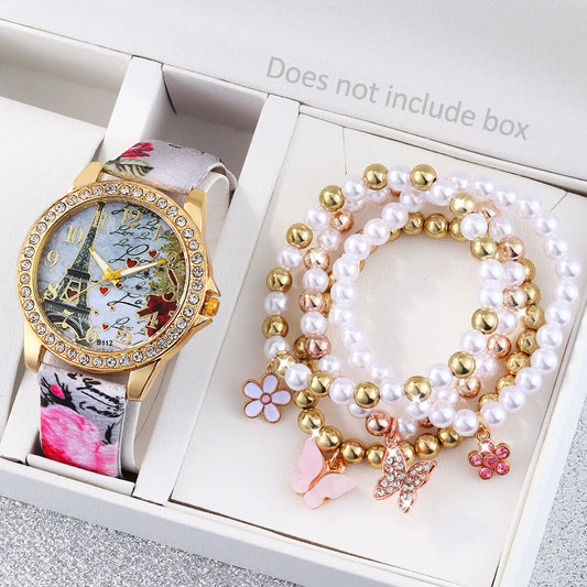 Elegant Classic Style Animal Eiffel Tower Butterfly Buckle Quartz Women'S Watches