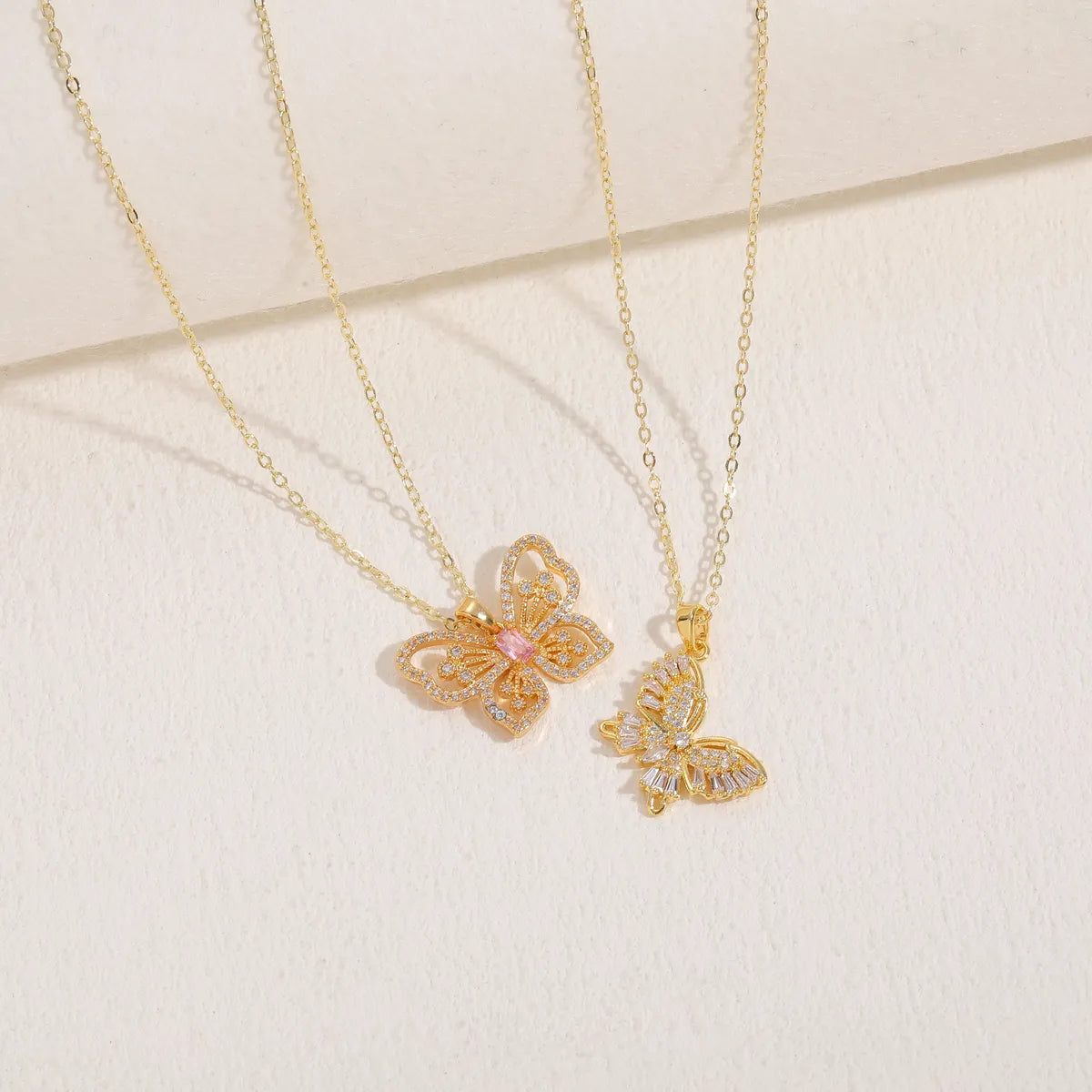 Elegant Classic Style Butterfly Copper 14k Gold Plated Zircon Necklace In Bulk