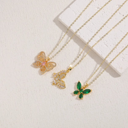 Elegant Classic Style Butterfly Copper 14k Gold Plated Zircon Necklace In Bulk