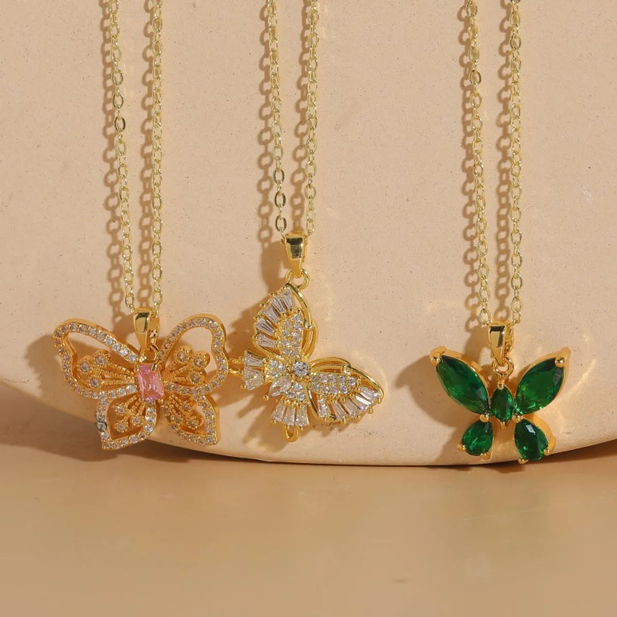 Elegant Classic Style Butterfly Copper 14k Gold Plated Zircon Necklace In Bulk