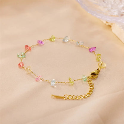 Elegant Classic Style Colorful Stainless Steel Natural Stone Plating 18k Gold Plated Women's Bracelets