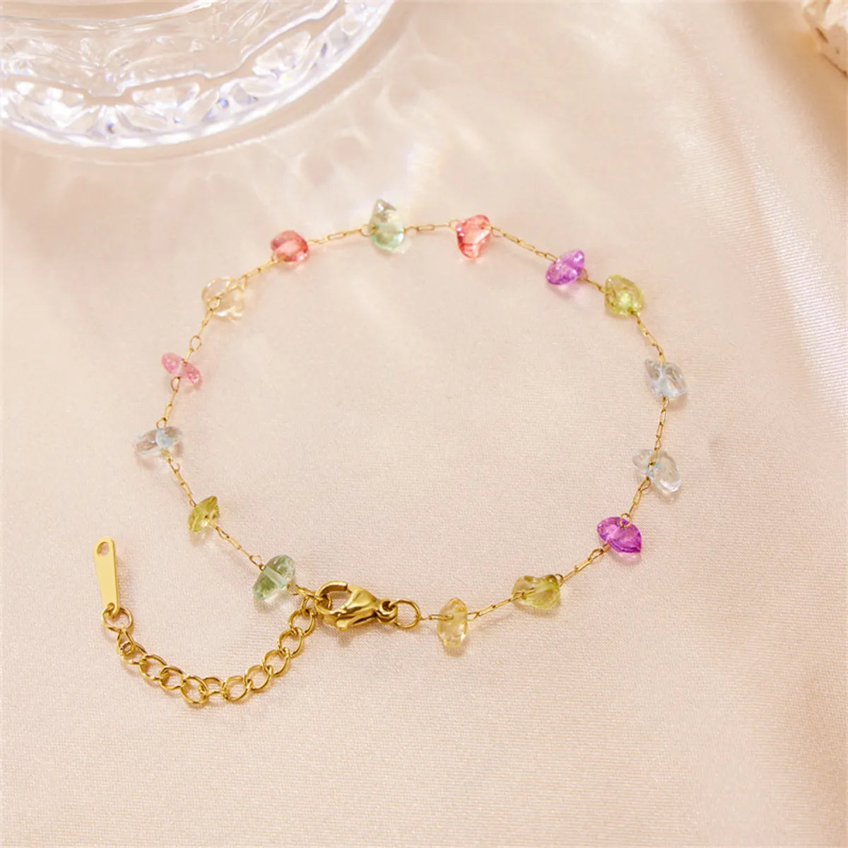 Elegant Classic Style Colorful Stainless Steel Natural Stone Plating 18k Gold Plated Women's Bracelets