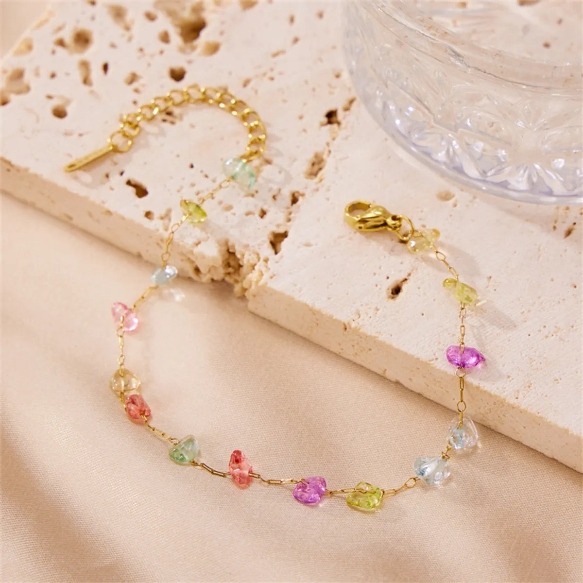 Elegant Classic Style Colorful Stainless Steel Natural Stone Plating 18k Gold Plated Women's Bracelets