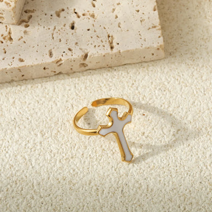 Elegant Classic Style Cross 304 Stainless Steel 18K Gold Plated Open Rings In Bulk