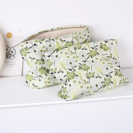 Elegant Classic Style Flower Canvas Square Makeup Bags