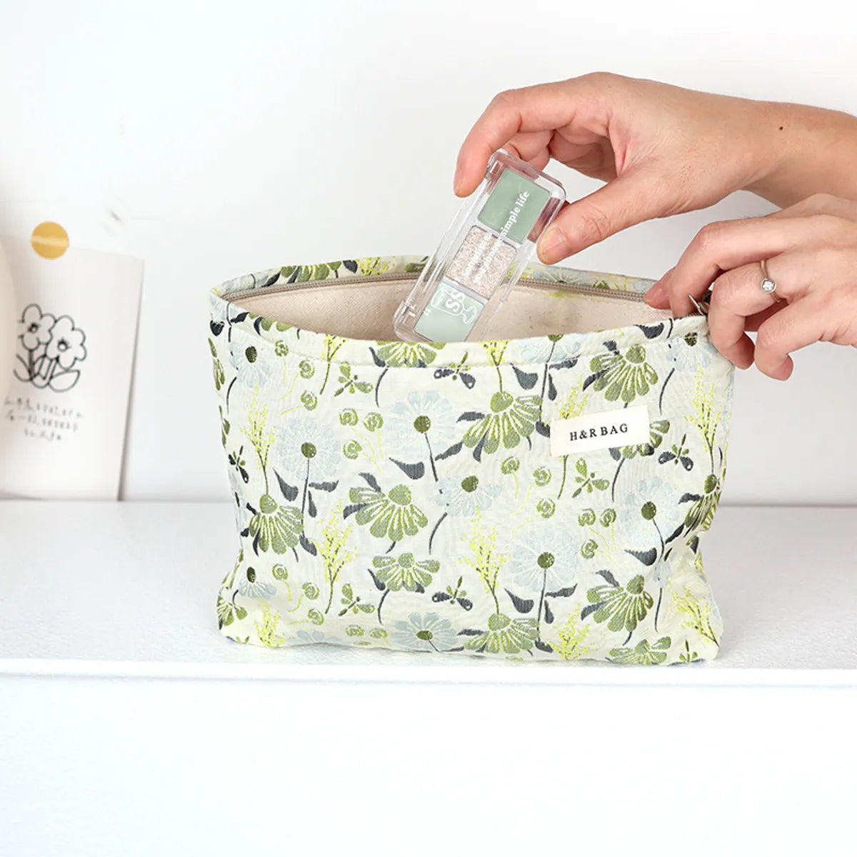 Elegant Classic Style Flower Canvas Square Makeup Bags