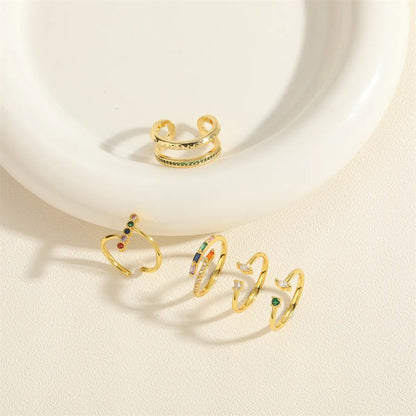 Elegant Classic Style Geometric Copper Plating Inlay Artificial Pearls Zircon 14k Gold Plated Open Rings