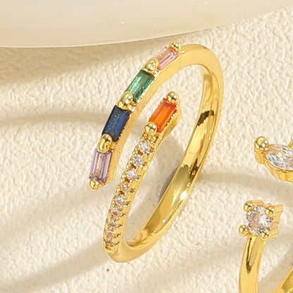 Elegant Classic Style Geometric Copper Plating Inlay Artificial Pearls Zircon 14k Gold Plated Open Rings