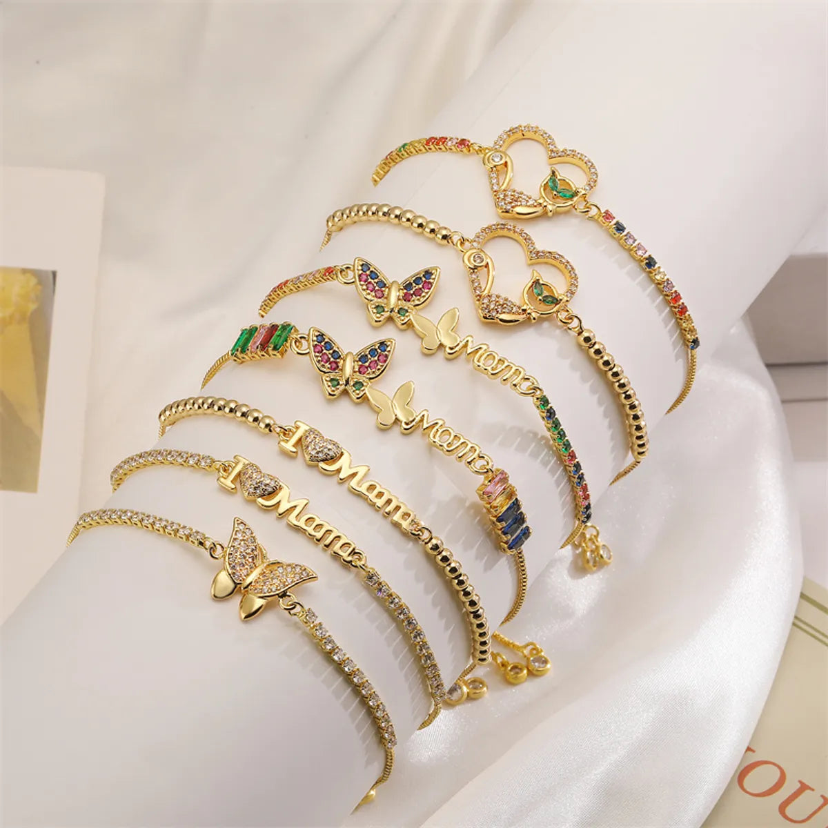 Elegant Classic Style Heart Shape Butterfly Copper Plating Chain Zircon 18k Gold Plated Bracelets