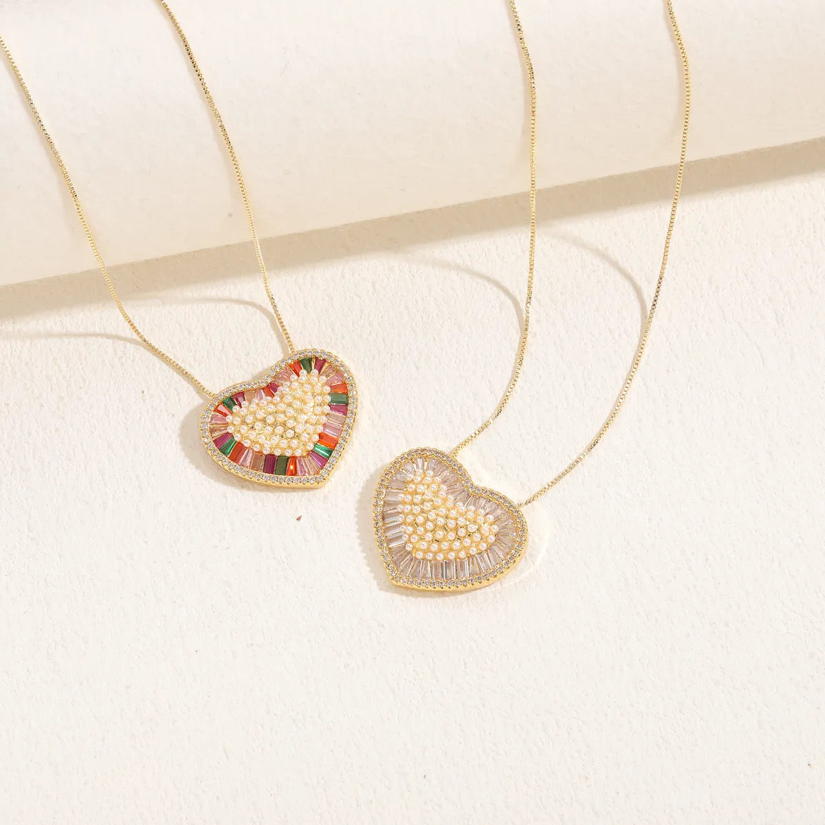 Elegant Classic Style Heart Shape Copper 14k Gold Plated Zircon Pendant Necklace In Bulk