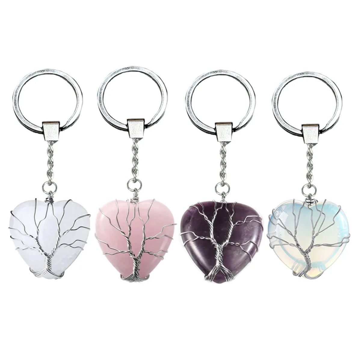 Elegant Classic Style Heart Shape Natural Stone Bag Pendant Keychain