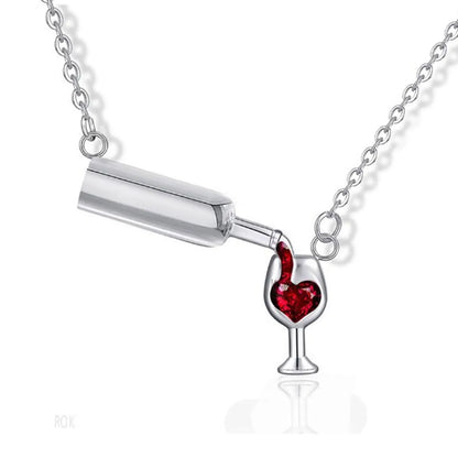 Elegant Classic Style Heart Shape Wine Bottle Copper Plating Inlay Zircon Pendant Necklace