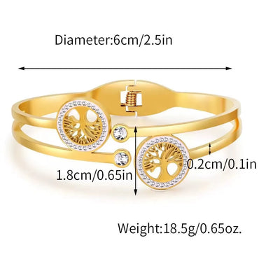 Elegant Classic Style Life Tree Titanium Steel 18K Gold Plated Rhinestones Bangle In Bulk