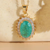 Elegant Classic Style Oval Copper Plating Inlay Zircon 14k Gold Plated Pendant Necklace