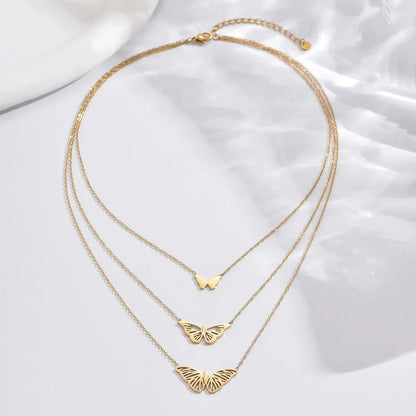 Elegant Classic Style Roman Style Moon Snake Butterfly Stainless Steel Plating Hollow Out Inlay Acrylic 14k Gold Plated Layered Necklaces