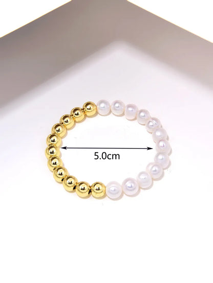 Elegant Classic Style Round Freshwater Pearl Copper Beaded Handmade Plating Gold Plated Bracelets