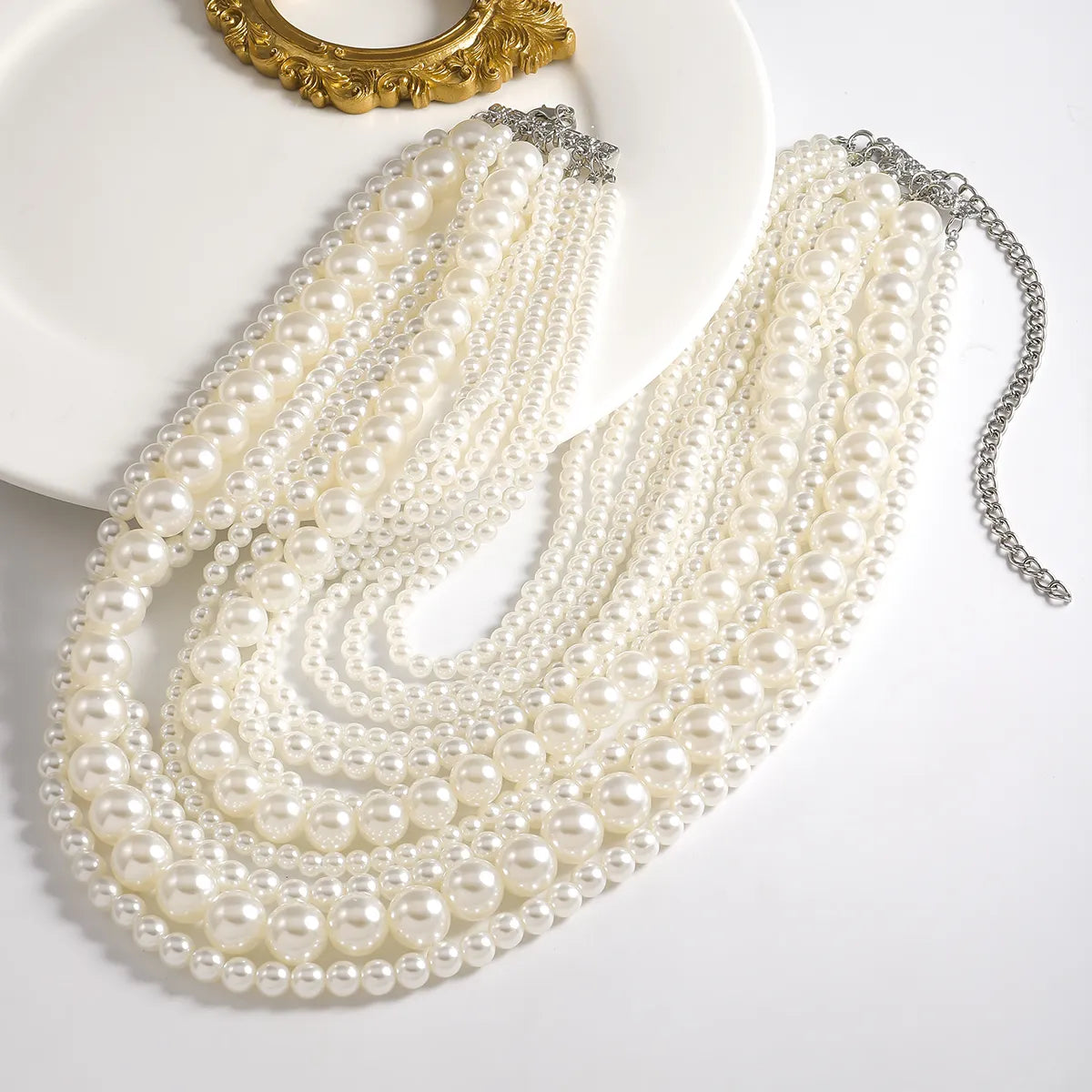 Elegant Classic Style Round Imitation Pearl Alloy Zinc Alloy Beaded K Gold Plated Women'S Necklace