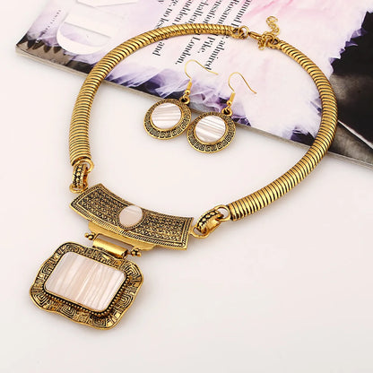 Elegant Classic Style Round Square Shell Alloy Wholesale Earrings Necklace