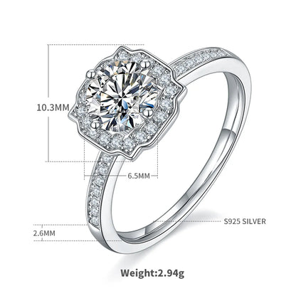 Elegant Classic Style Round Sterling Silver Gra Plating Inlay Moissanite White Gold Plated Rings