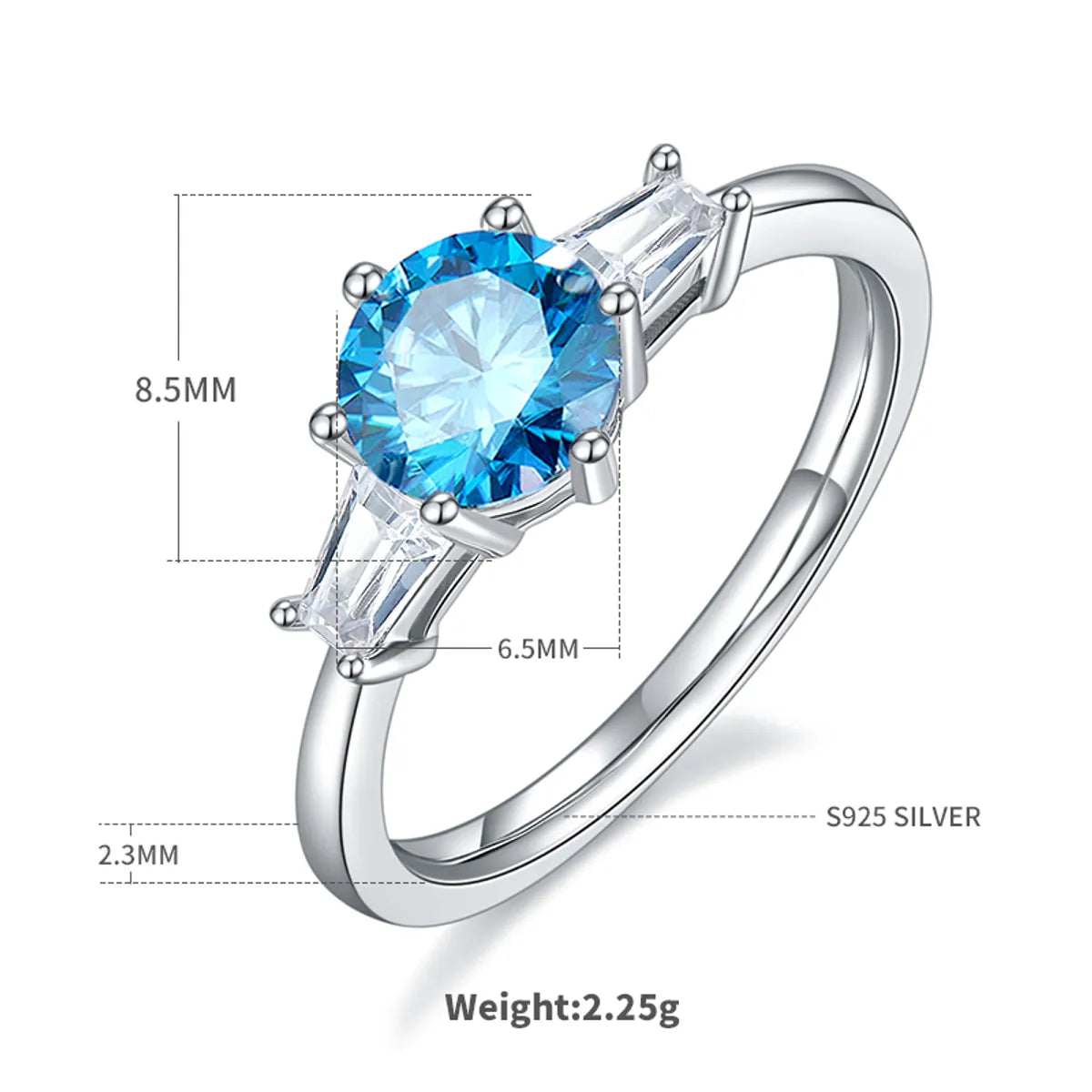 Elegant Classic Style Round Sterling Silver Gra Plating Inlay Moissanite White Gold Plated Rings