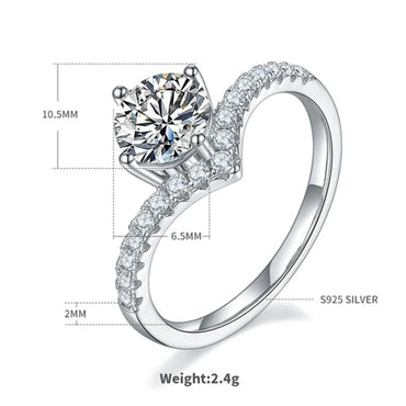 Elegant Classic Style Round Sterling Silver White Gold Plated Moissanite Rings In Bulk