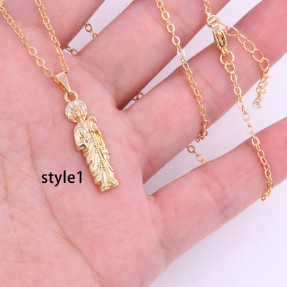 Elegant Classic Style Shiny Human Copper Polishing Plating Inlay Zircon 18k Gold Plated Pendant Necklace Sweater Chain