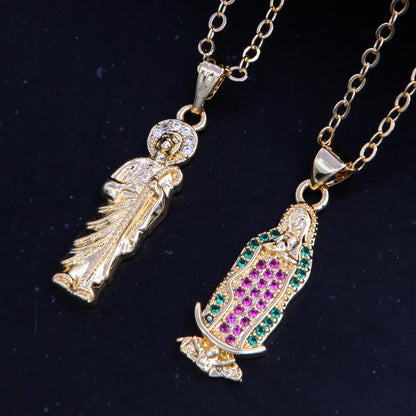 Elegant Classic Style Shiny Human Copper Polishing Plating Inlay Zircon 18k Gold Plated Pendant Necklace Sweater Chain