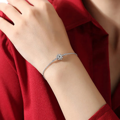 Elegant Classic Style Snowflake Sterling Silver Plating Inlay Moissanite 18k Gold Plated Bracelets