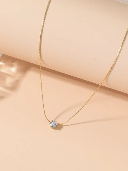 Elegant Classic Style Solid Color Stainless Steel Plating Inlay Zircon 18k Gold Plated Pendant Necklace