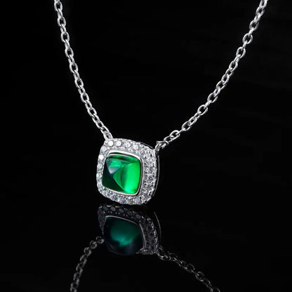 Elegant Classic Style Square Bow Knot Sterling Silver Inlay Artificial Gemstones Necklace