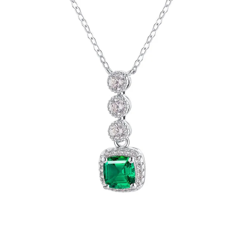 Elegant Classic Style Square Bow Knot Sterling Silver Inlay Artificial Gemstones Necklace