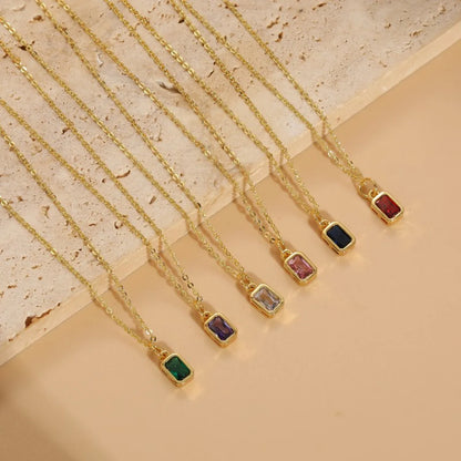 Elegant Classic Style Square Copper Plating Inlay Zircon 14k Gold Plated Pendant Necklace