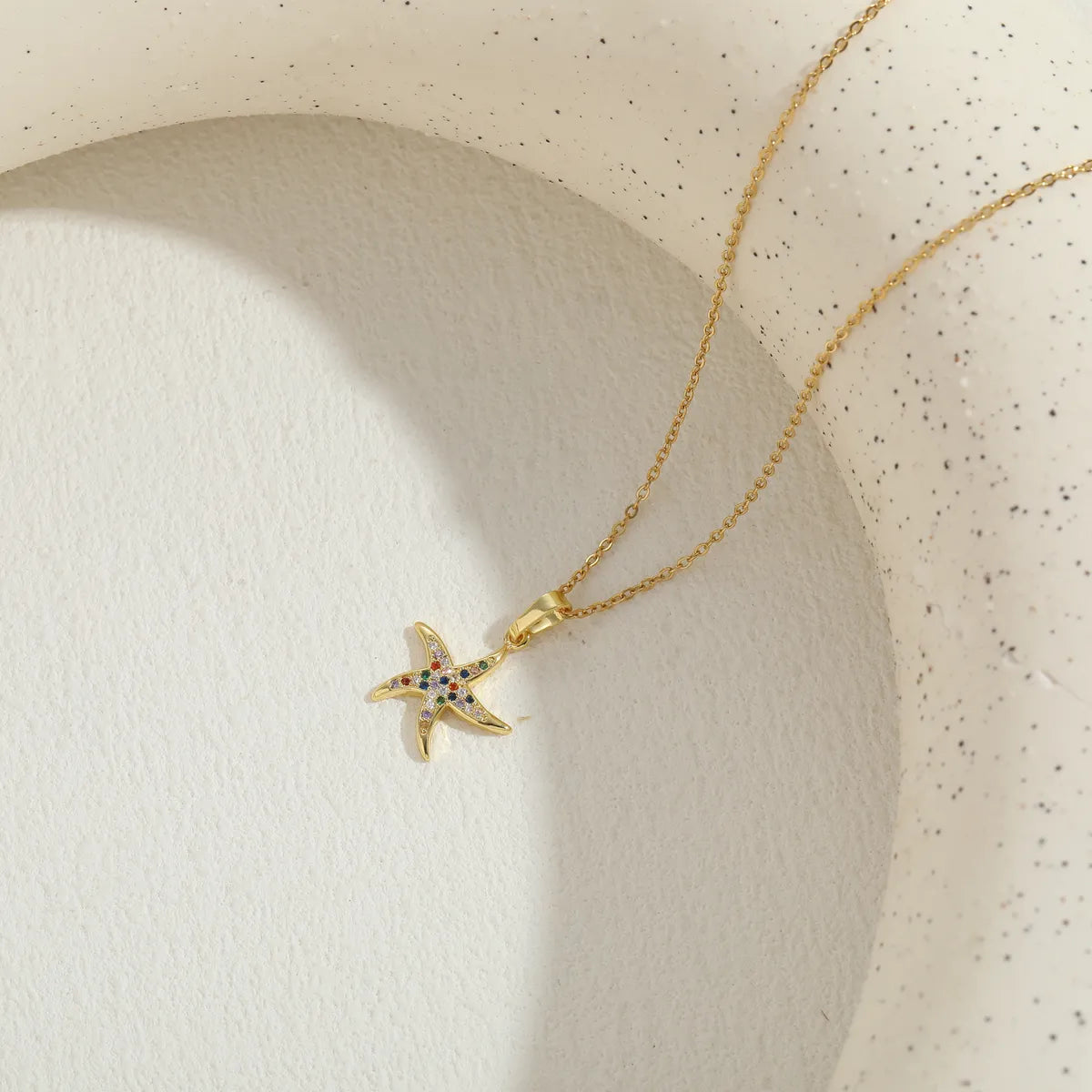 Elegant Classic Style Star Copper 14k Gold Plated Zircon Necklace In Bulk