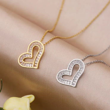 Elegant Classic Style Streetwear Heart Shape Stainless Steel Plating Inlay Zircon 18k Gold Plated Pendant Necklace