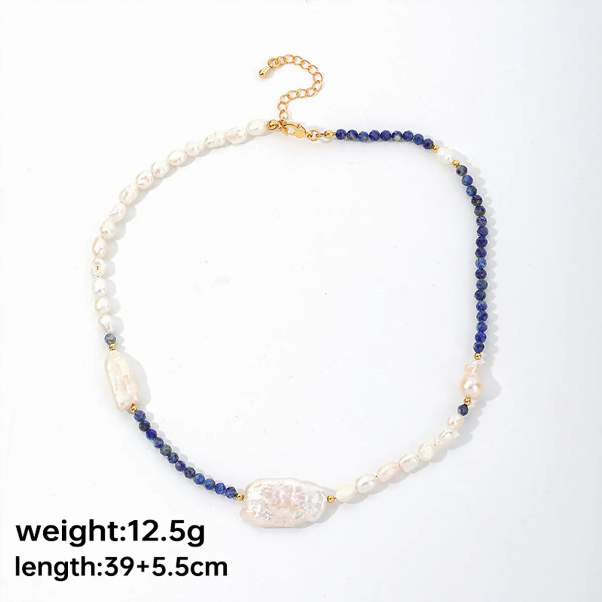 Elegant Classical Commute Color Block Freshwater Pearl Copper Lapis Lazuli Beaded Patchwork Plating 18k Gold Plated Necklace