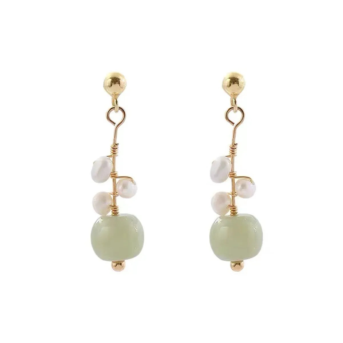 Elegant Classical Ethnic Style Geometric Artificial Pearl Jade Copper Women's Drop Earrings