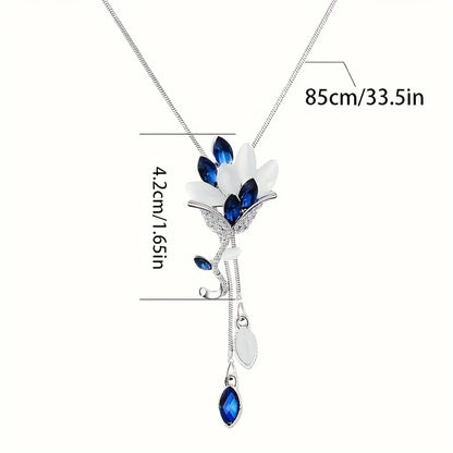 Elegant Classical Floral Alloy Plating Inlay Crystal Rhinestones Silver Plated Women's Necklace