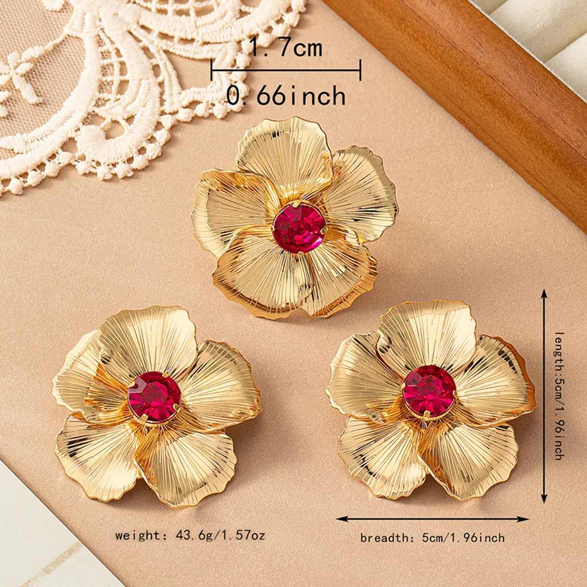 Elegant Classical Flower Alloy Plating Inlay Acrylic 14k Gold Plated Women's Rings Earrings