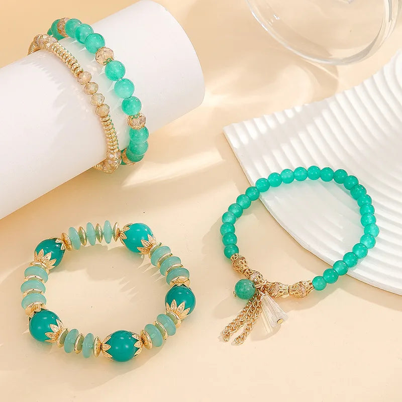 Elegant Classical Lady Leaf Waves Flower Glass Glass Wholesale Bracelets