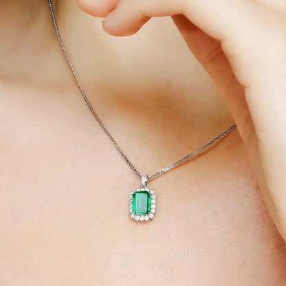 Elegant Classical Lady Square Copper Inlay Zircon Pendant Necklace