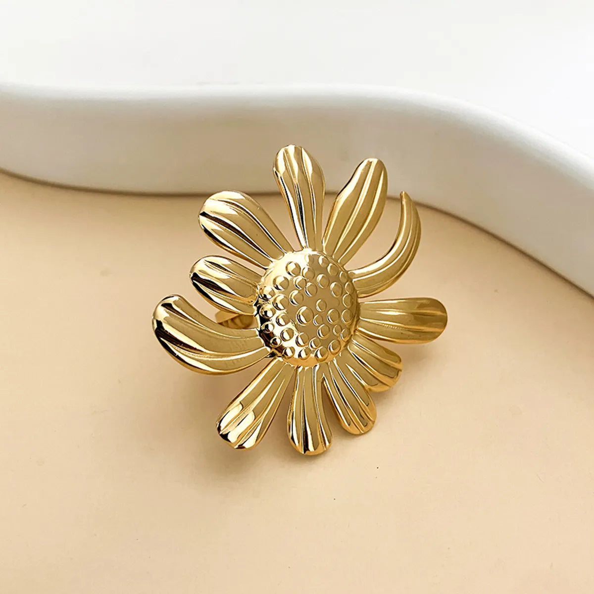 304 Stainless Steel 14K Gold Plated Elegant Classical Pastoral Plating Flower Open Rings