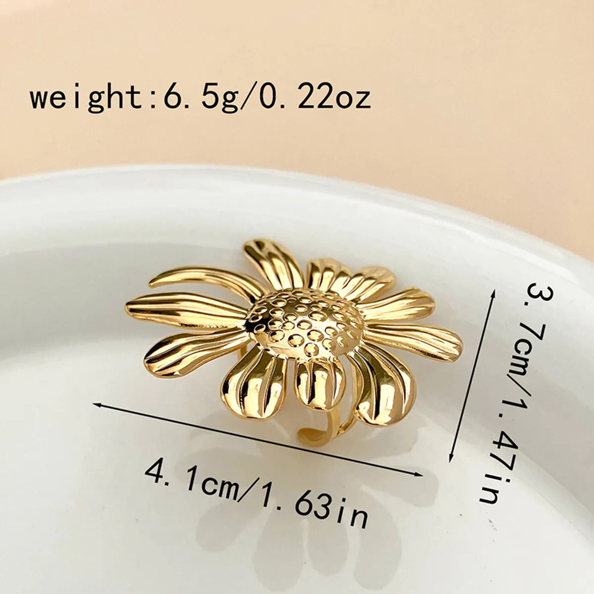 304 Stainless Steel 14K Gold Plated Elegant Classical Pastoral Plating Flower Open Rings