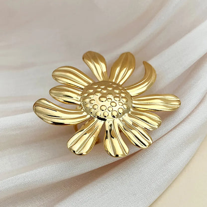 304 Stainless Steel 14K Gold Plated Elegant Classical Pastoral Plating Flower Open Rings