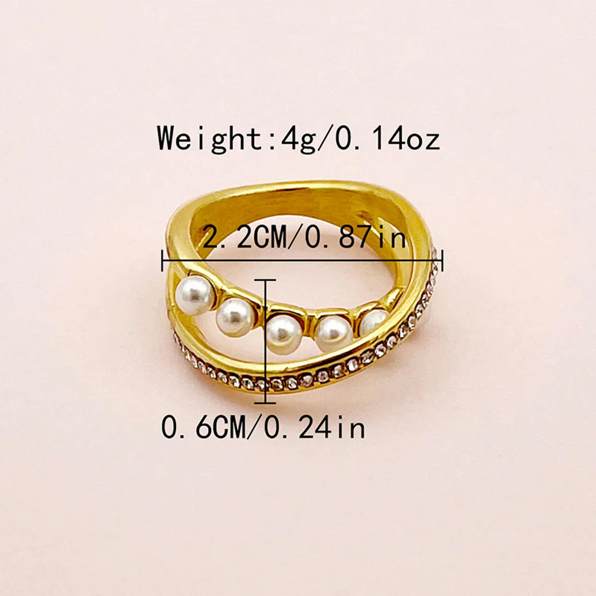 Elegant Classical Solid Color Stainless Steel Plating Inlay Pearl Zircon Gold Plated Rings